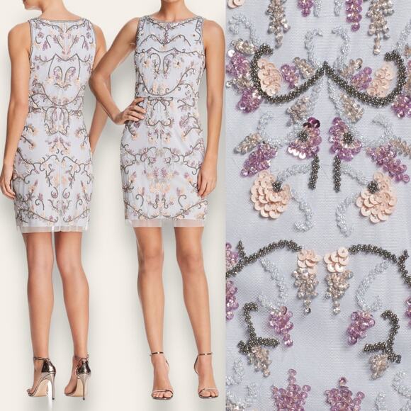NWT ADRIANNA PAPELL DRESS FAIRY WHIMSICAL SEQUIN BEADED FLORAL EMBELLISHED SHORT - Picture 1 of 15